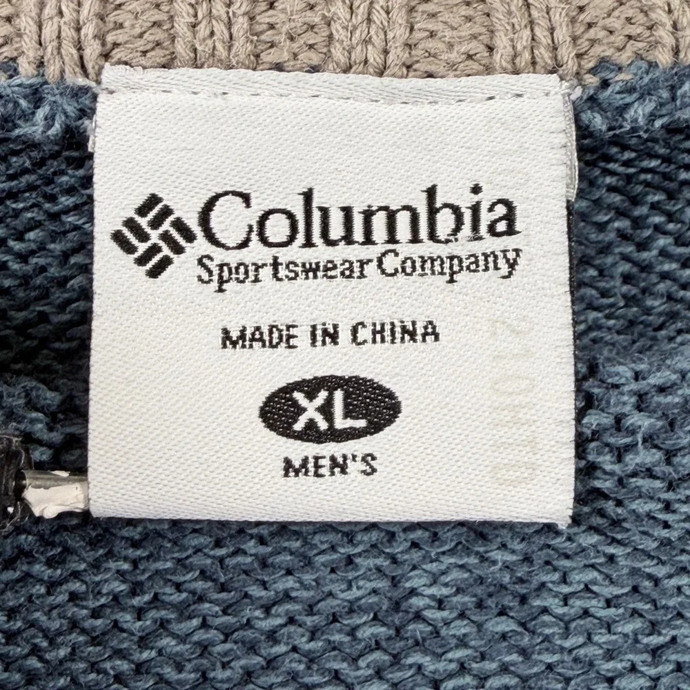 Columbia Sweater Mens XL Blue‎ Quarter Zip Heavy Knit Cotton Pullover Outdoor